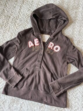 Vintage 2000s Aeropostale brown hoodie with button-up front and pockets